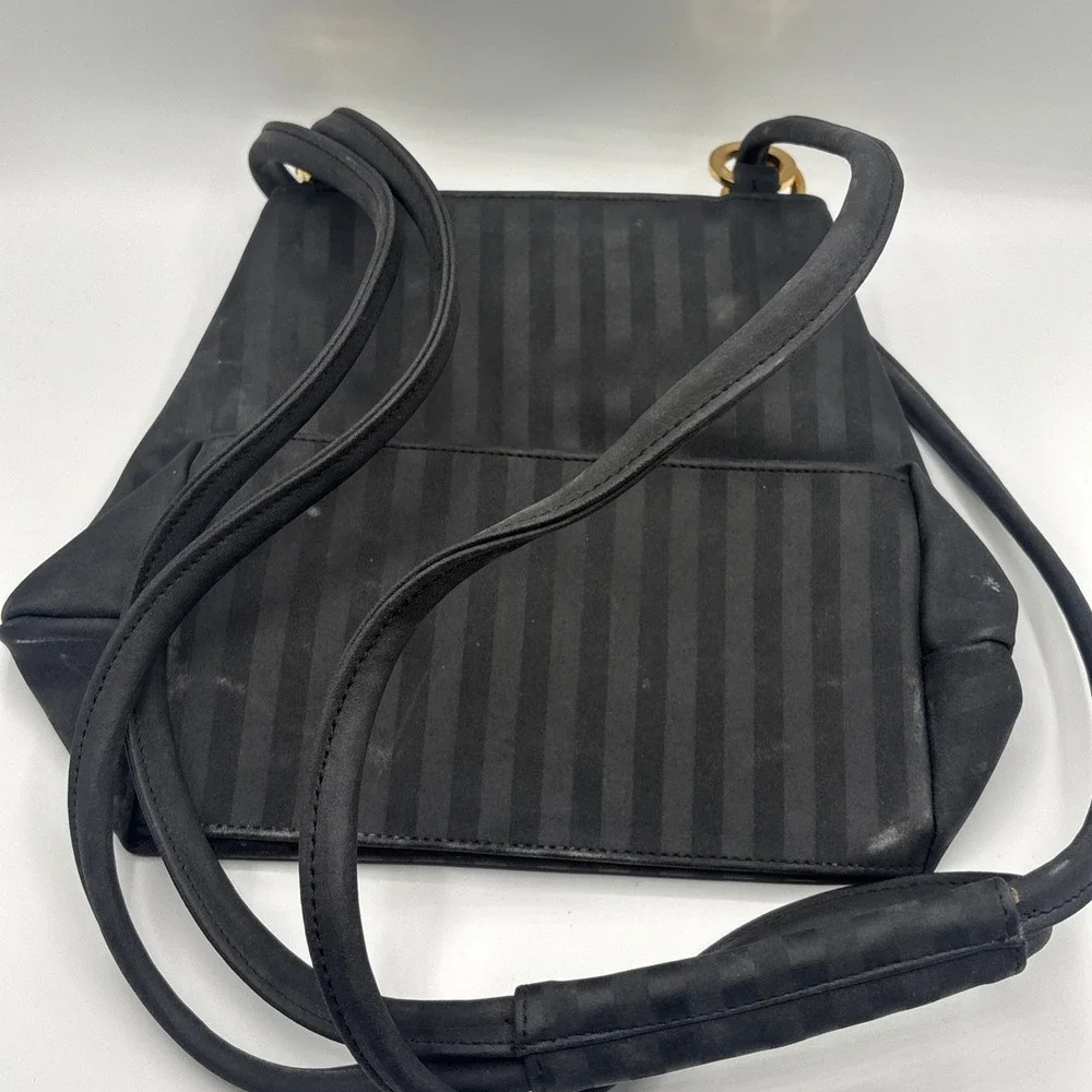 Nine‎ West Black Embossed Striped Backpack/Purse